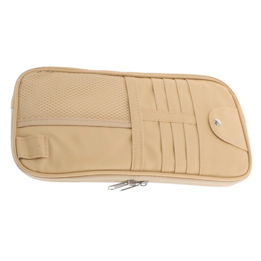 Luxshiny Car Visor Organizer Pouch Capacity Storage for Sunglasses Cards Documents Durable PU Material Space Saving Car Interior Accessories for Suv Truck Beige