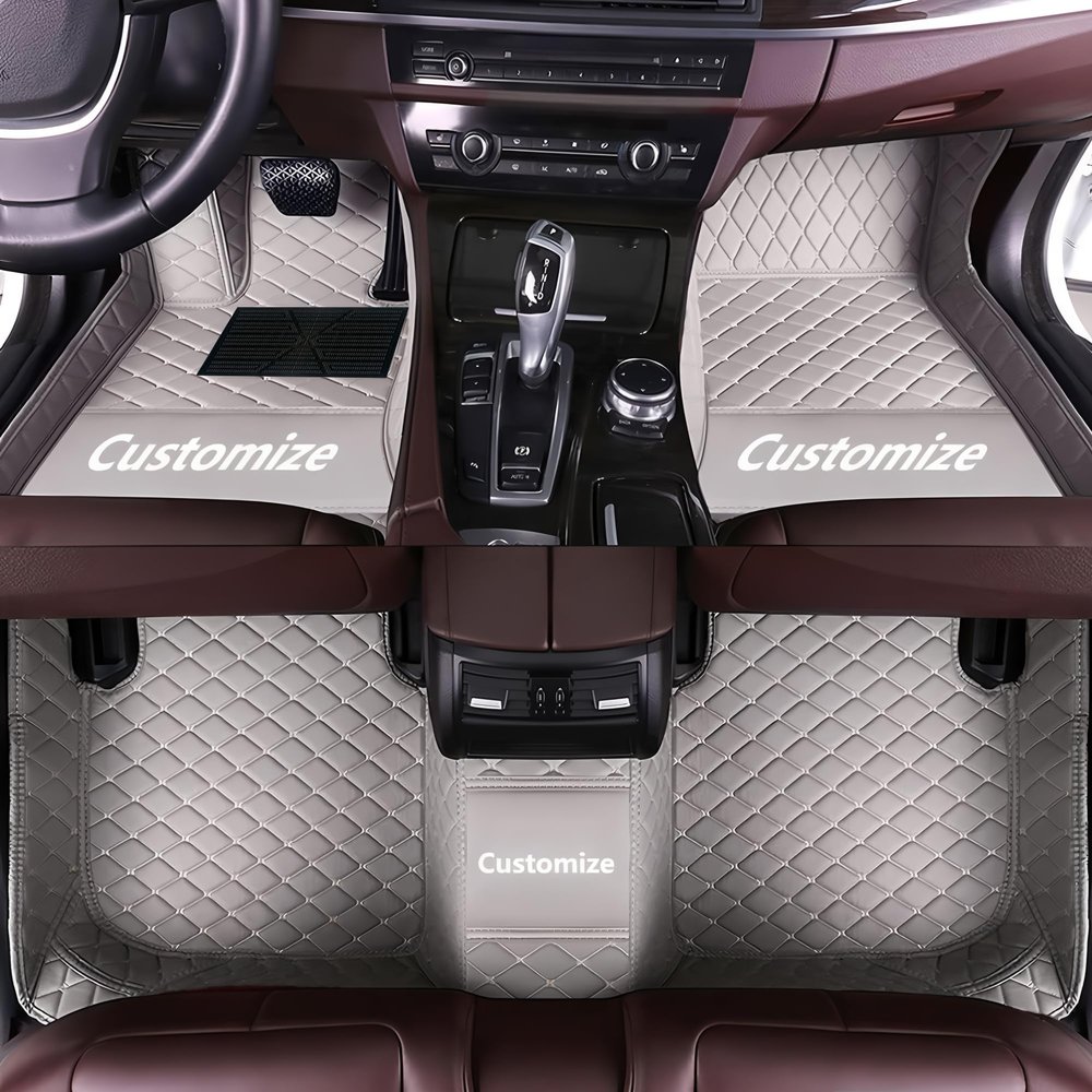 LUZiUNlnk Custom Personalized Floor Mats for CarsLuxury Full Coverage All Car Floor MatsAnti-Slip Leather Car Mat Set Custom Floor Mats for 99% of Cars, Trucks & SUVs. (Grey)