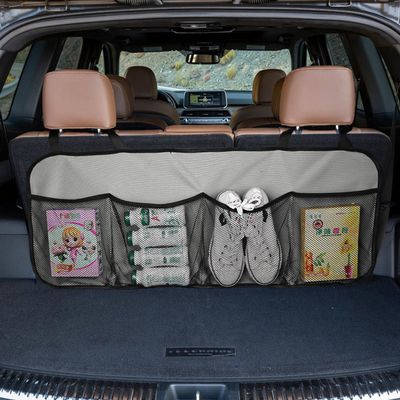 GAOLAOSY Car Trunk Organizer, Large Capacity Backseat Hanging Storage Bag with 4 Pockets, Waterproof Foldable Car Interior Organizing Accessories, Universal for SUV, Truck, Van, MPV (Grey)