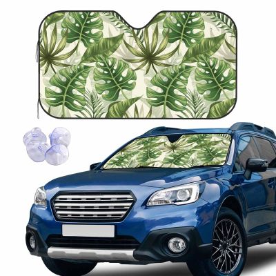 BLDKORUER Green Palm Car Windshield Sun Shade Palm Leaves Front Window Shades Windhsield Sunshade Cover Sun Visor Shield Block Automotive Interior Portector Blocks UV Rays for Car