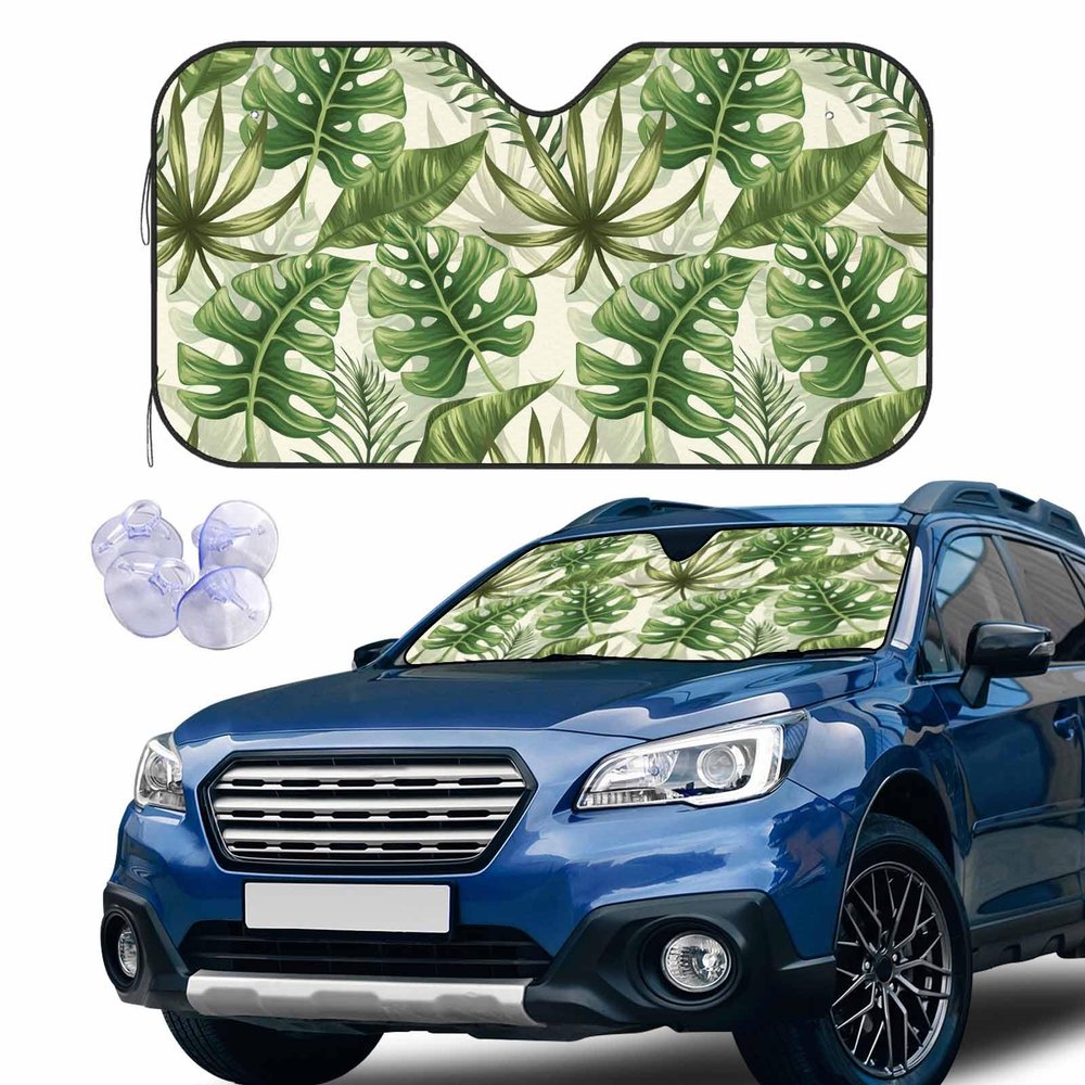 BLDKORUER Green Palm Car Windshield Sun Shade Palm Leaves Front Window Shades Windhsield Sunshade Cover Sun Visor Shield Block Automotive Interior Portector Blocks UV Rays for Car