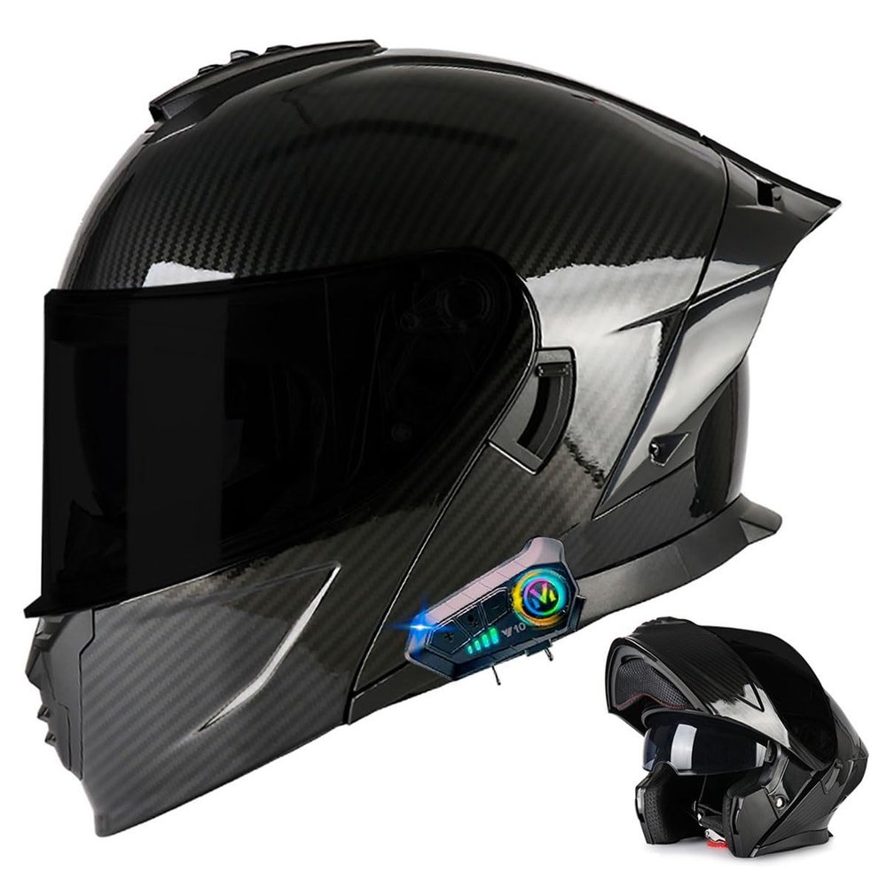 Flip Up Bluetooth Motorcycle Helmet, DOT Approved Dual Anti-Fog Sun Visors Modular Cool Racing Crash Helmet, Multiple Vents Motorbike Built-in Dual Speakers for Adults Men Women(K,L(59-60 CM))