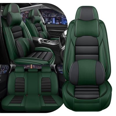 3DLEATHER for Toyota Camry 2016 Seat Cover Full Set, Upgraded Nappa Leather Seat Cover, 360 Full Coverage Customized Car Seat Covers with Airbags Design (Black & Green/Luxury Style)
