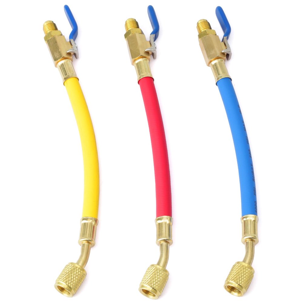 GLOXTED 25980 1/4" Internal Diameter for FlexFlow and Low Loss Adapter Hoses Replacement for Handling in Tight Areas, 800 PSI 9 Inch Red/Yellow/Blue 3 Pack