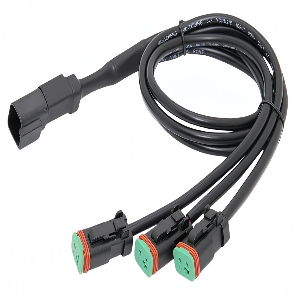 Leads Deutsch Outputs DT, Y Shape 2 Pin DTM Female for Fog Work Light Retrofit Work Chandelier Light Retrofit Connectors Wiring Harness (3 in 1, 1)