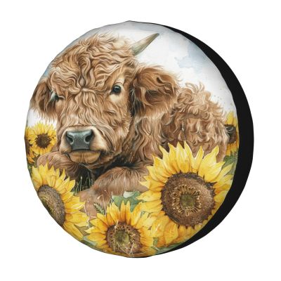 Foruidea Watercolor Highland Cow Spare Tire Cover Dust-Proof Wheel Tire Cover Fit Trailer, RV, SUV and Many Vehicle 15 Inch