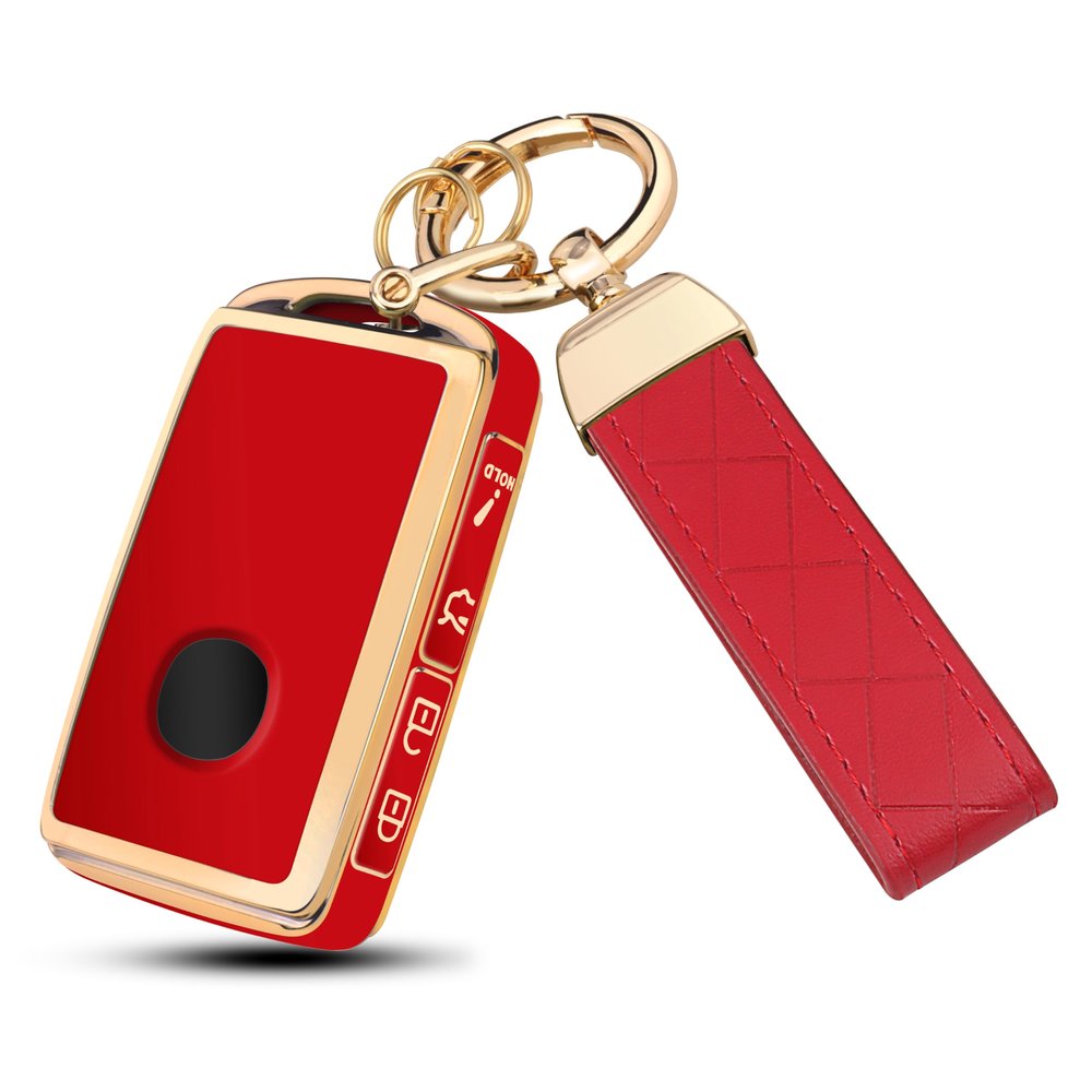 FT FUNTOR for Mazda Key Fob Cover,Compatible with Mazda 3/6/3 Hatchback/CX-5/CX-6/CX-9/CX30/CX-50/CX-70/CX-90,4 Buttons TPU Key Cover with Golden Edge (A-Red)