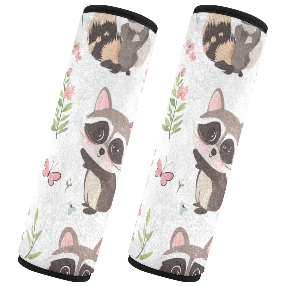 Car Seat Belt Pads 2 Pcs Soft Seat Belt Shoulder Strap Covers Pad for Adults Child Kids M Cute Raccoon