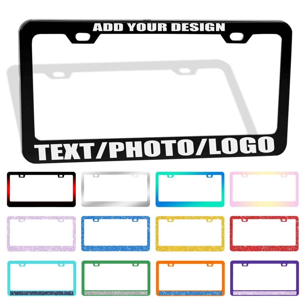Personalized License Plate Frames, Custom License Plate Frames with Text Logo Image,Customized Aluminum Metal Car Tag Holder Funny Gifts for Women Men, 2 Holes