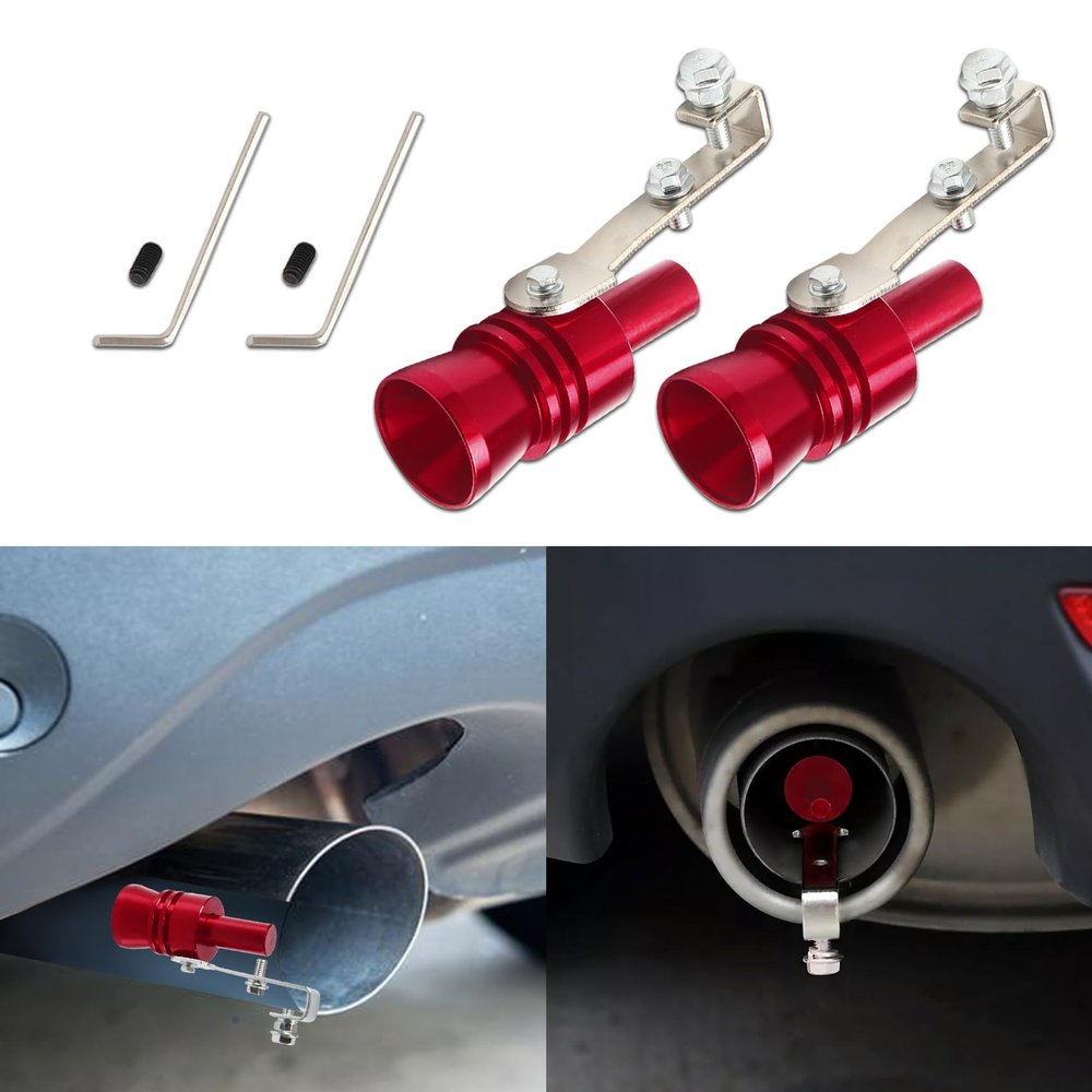2PCS Car Turbo Whistle, Aluminum Car Turbo Sound Simulator, Exhaust Muffler Pipe Whistle, Turbo Sound Whistle Exhaust Muffler, Universal Modification Accessories for Most Cars (Red, M)