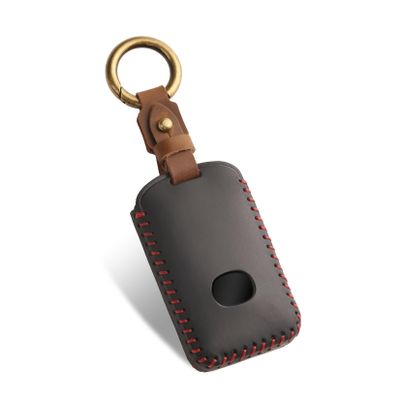 FT FUNTOR for Mazda Key Fob Cover,Leather Key Cover with 4 Buttons,Compatible with Mazda 3/6/3 Hatchback/CX-5/CX-6/CX-9/CX30/CX-50/CX-70/CX-90 with Keychain (Black-Red Line)