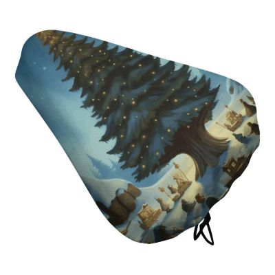 Christmas with Cartoon Tree Bike Seat Rain Cover Waterproof Dustproof Bikes Saddle Cushion Soft Bicycle Seat Pad Covers with Drawstring for Men Women