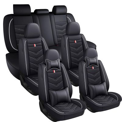 XIAOPYO Car Seat Covers 7 Seats for Honda Pilot 2003-2026, Waterproof Durable Leather Vehicle Cushion Covers, Breathable Full Coverage Seat Protector(with Pillow,Black White)
