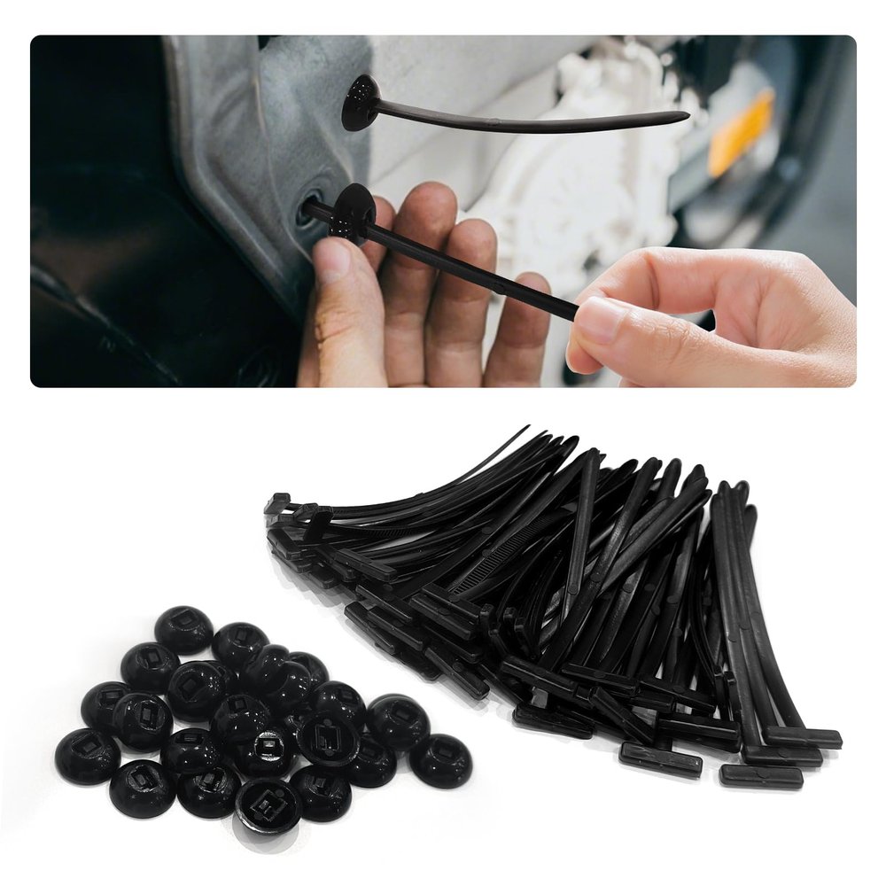 200PCS Nylon Universal Cable Tie Buckle Set Automotive Zipper Clips and Zip Ties for Car Accessories, Heavy Duty Panel Fasteners with Pin & Button Design for Bumper, Door, Trim, Interior Repair