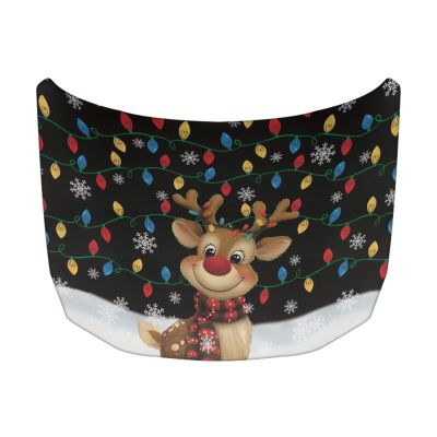 Qiyupavto Christmas Deer and Snowflakes Hood Cover Protector for Compact SUV Trucks Sedans, 5939 Inch Stretchable Car Hood Flag, Universal Snowproof Auto Christmas Decorations