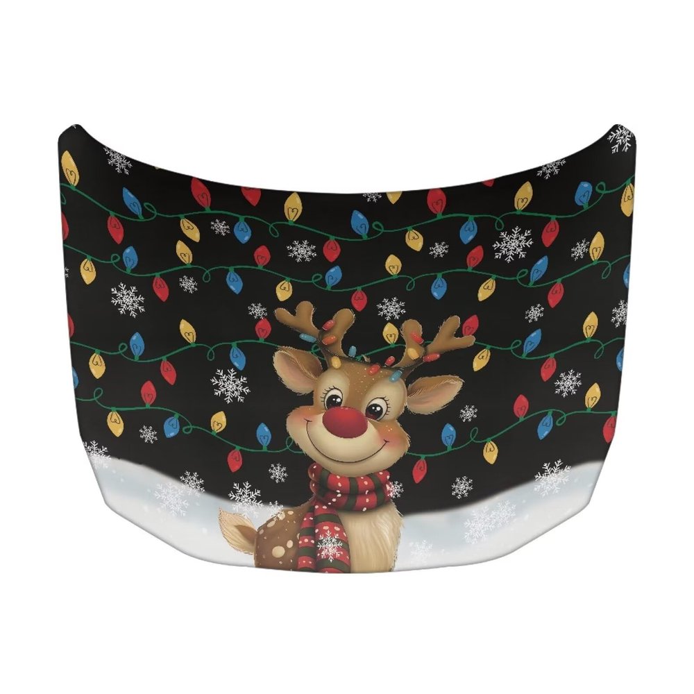 Qiyupavto Christmas Deer and Snowflakes Hood Cover Protector for Compact SUV Trucks Sedans, 5939 Inch Stretchable Car Hood Flag, Universal Snowproof Auto Christmas Decorations
