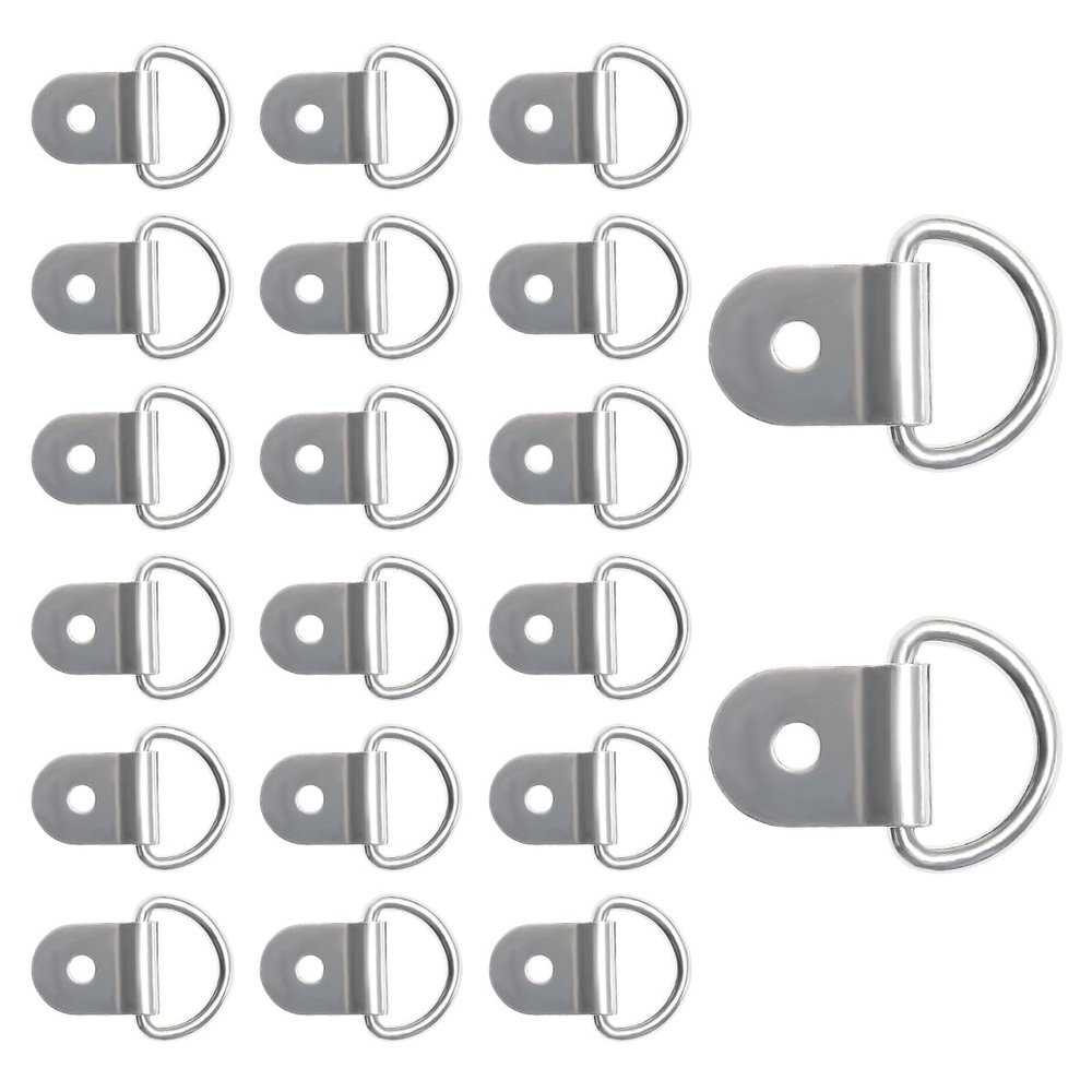 YTFRL 20PCS Small Steel D-Ring Tie Downs, Heavy Duty D Ring Tie Downs Strap Anchor Lashing Rings, Steel Tie-Down Hooks for Loads on Case Truck Cargo Trailers RV Boats, Car Accessories (Silver)