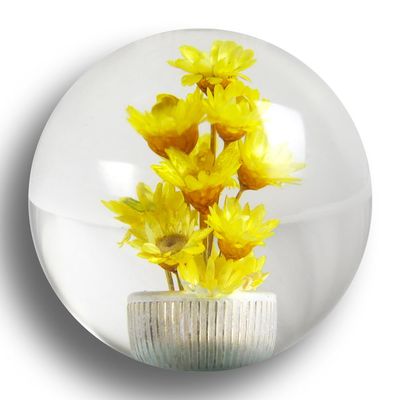 W-POWER Universal 54mm Crystal Round Ball with Real Flowers Unique Manual Car Gear Stick Head Shift Knob, 5 6 Speed Fit Most Manual Automatic Vehicles Trucks with 3 Adapters (Yellow)