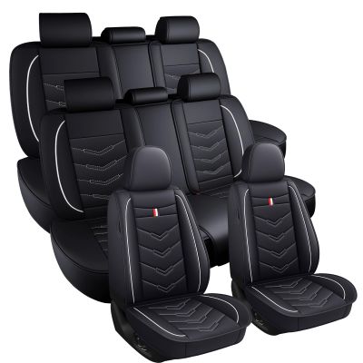 XIAOPYO Car Seat Covers 7 Seats for Chevy Suburban 2000-2026, Waterproof Durable Leather Vehicle Cushion Covers, Breathable Full Coverage Seat Protector(Standard,Black White)