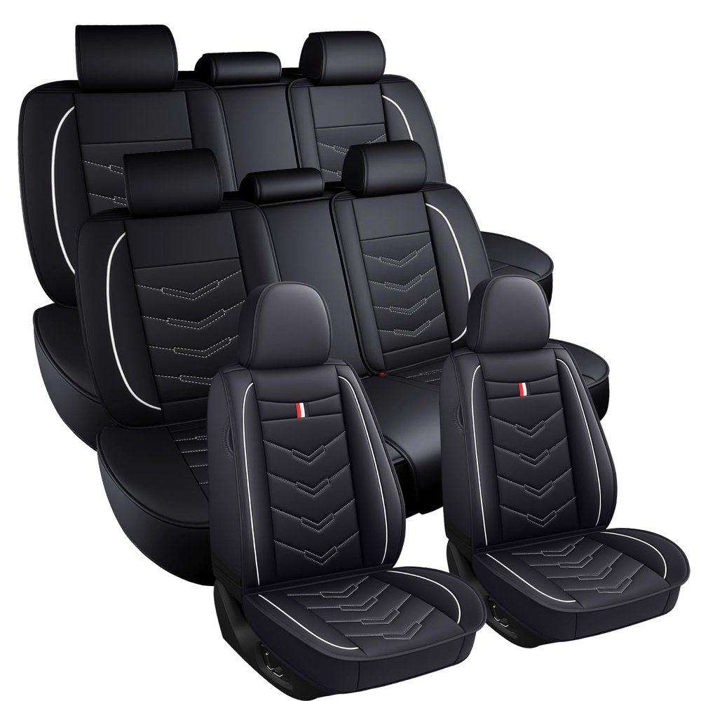 XIAOPYO Car Seat Covers 7 Seats for Chevy Suburban 2000-2026, Waterproof Durable Leather Vehicle Cushion Covers, Breathable Full Coverage Seat Protector(Standard,Black White)