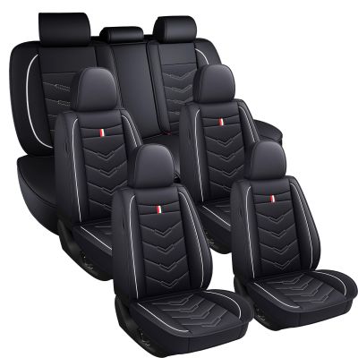 XIAOPYO Car Seat Covers 7 Seats for Toyota Sequoia 2008-2026, Waterproof Durable Leather Vehicle Cushion Covers, Breathable Full Coverage Seat Protector(Standard,Black White)