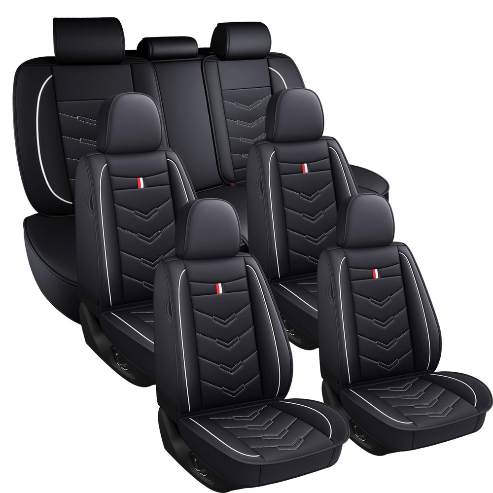 XIAOPYO Car Seat Covers 7 Seats for Toyota Sequoia 2008-2026, Waterproof Durable Leather Vehicle Cushion Covers, Breathable Full Coverage Seat Protector(Standard,Black White)