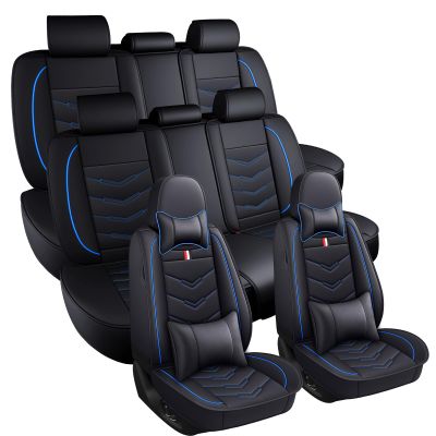 XIAOPYO Car Seat Covers 8 Seats for Chevy Tahoe 2000-2026, Waterproof Durable Leather Vehicle Cushion Covers, Breathable Full Coverage Seat Protector(Luxury,Black Blue)