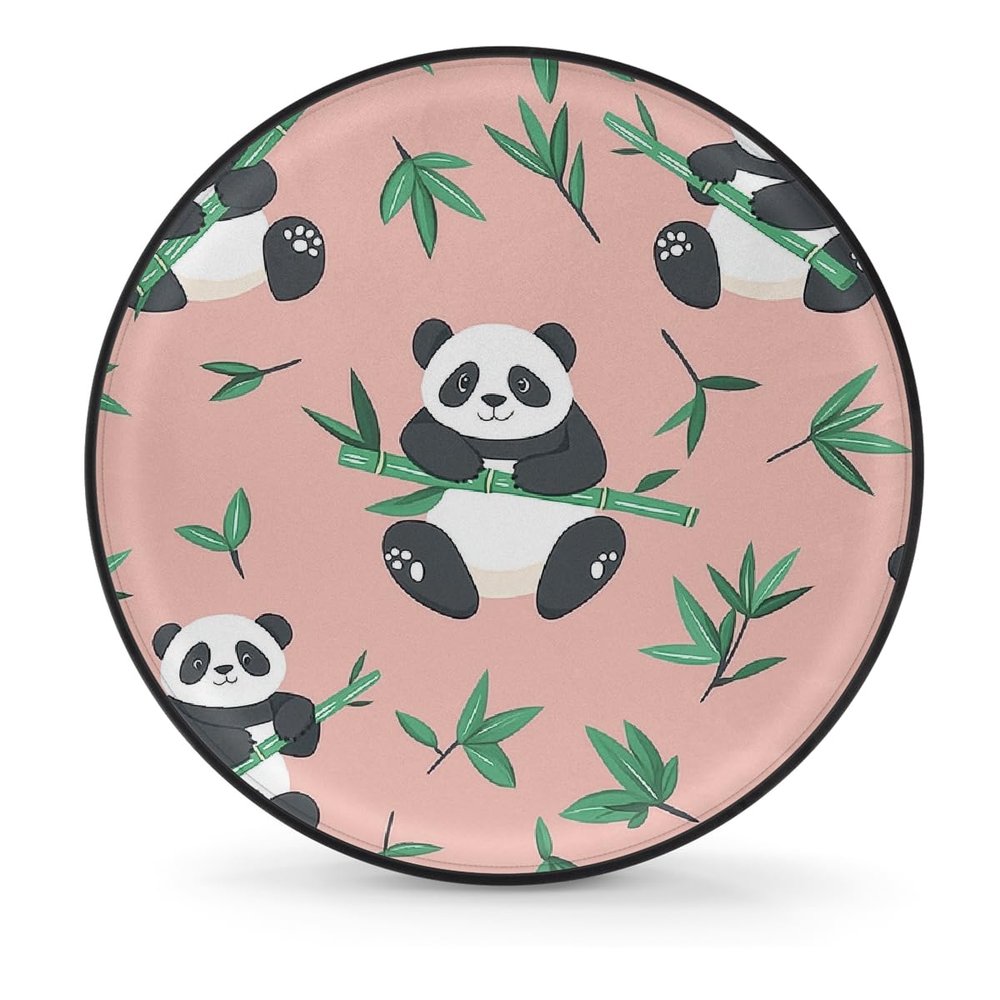Yeahhhlife RV Spare Tire Cover, Waterproof Dust-Proof Car Wheel Covers for SUV, Truck, Camper, Travel Trailer Accessories 15 Inch, Cartoon Panda Bamboo