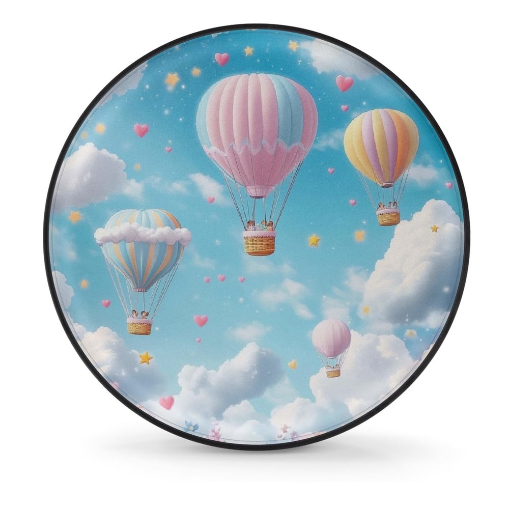 Yeahhhlife RV Spare Tire Cover, Waterproof Dust-Proof Car Wheel Covers for SUV, Truck, Camper, Travel Trailer Accessories 15 Inch, Hand Drawn Clouds and Hot Air Balloon