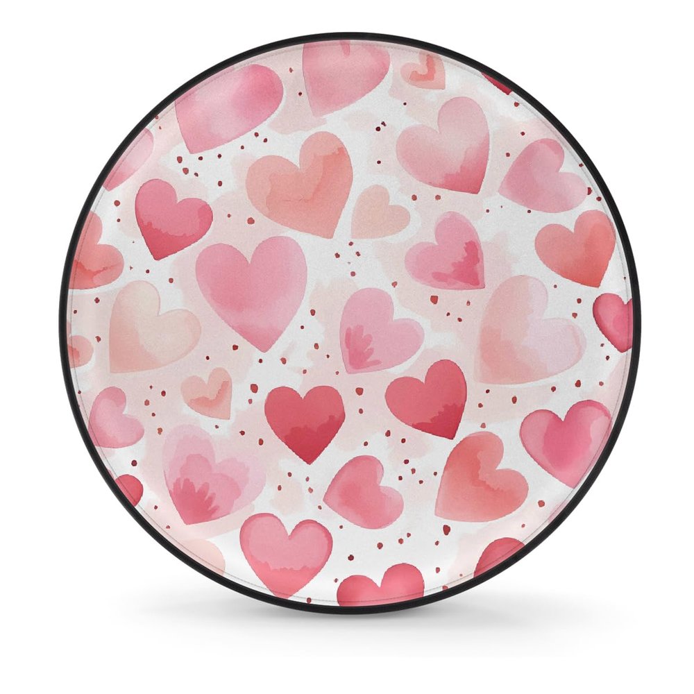 Yeahhhlife RV Spare Tire Cover, Waterproof Dust-Proof Car Wheel Covers for SUV, Truck, Camper, Travel Trailer Accessories 15 Inch, Cute Pink Love Heart