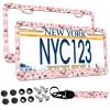 2-Pack Pink Cherry Blossom License Plate Frames for Women, 2 Holes Sakura Floral Aluminum License Plate Holder, Cute Flower License Plate Cover fits Vehicles with Keychain Wrist Lanyard view 1