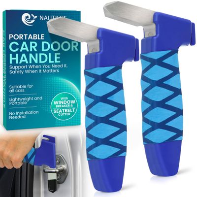 Nautilus Health Pack 2 - Car Handle Assist for Elderly Car Door Handle for Elderly Grip & Support Bar, 3 in 1 Car Assist Handle for Elderly with Window Breaker & Seatbelt Cutter (Blue)