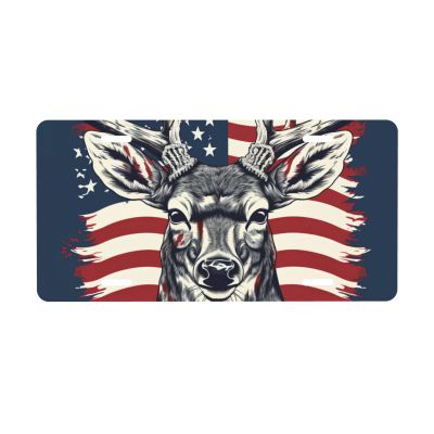American Flag Deer Front License Plate Car Decor Accessory Aluminum Metal Decorative Car Plate Funny Novelty Vanity Tag with 4 Holes for Men Women for Trucks, Suvs & Rvs 612 in,A-97
