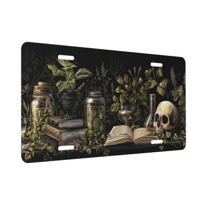 Front License Plate Cover, Skull Car Decor Accessory Aluminum Metal Rust-Proof US Car Plate Novelty Vanity Tag Cover Decorative with 4 Holes for Men Women 6 * 12 in