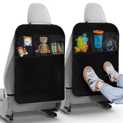 Todays Kids 2 Pack Kick Mats Back Seat Protector - Backseat Car Organizer for Kids, Car Storage Organizer, Back Seat Cars Organizers, Cars Organizers Backs Seats, Travel Accessories, 3 Pockets