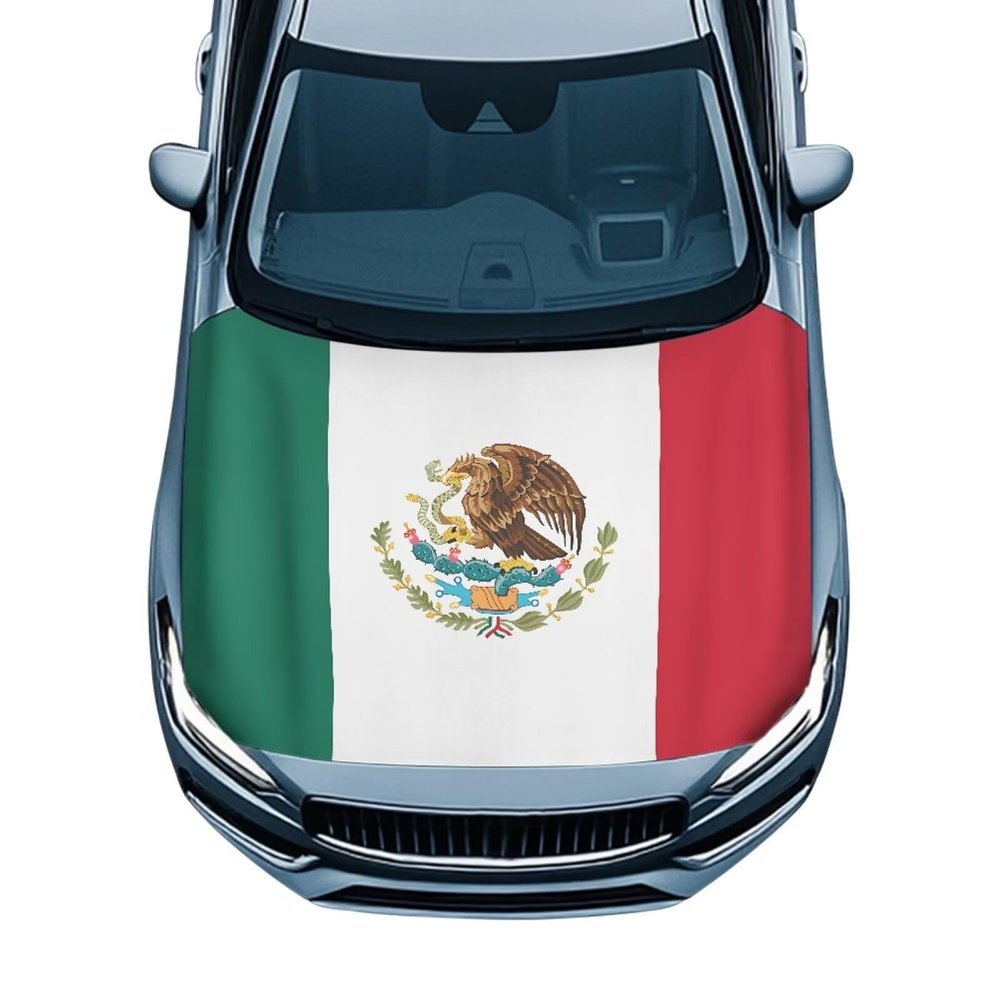 Darisoco Mexican Flag Car Hood Cover Polyester Elastic Fabrics Washable Suitable for Large SUV and Pickup Trucks 3959in