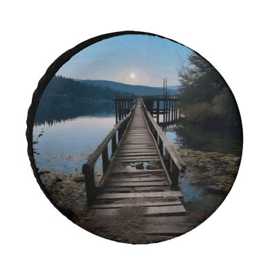 Wooden Trestle by The Water Tire Cover Universal, Heavy Duty Oxford Fabric Spare Tire Cover, Waterproof Wheel Protector for SUV, Truck, RV, Camper, Dust/Snow/Sun Protection, 28inch