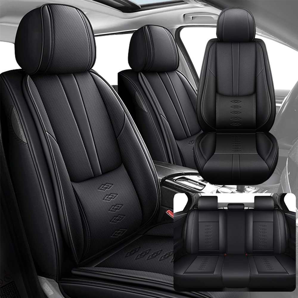 SOUIPA Car Seat Covers 5 Seats Fit for Hyundai Elantra Touring 2009-2012,Waterproof Leather Seat Covers,Airbag Compatible,Car Seat Protectors Interior Sets(Full Set,Black)