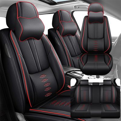SOUIPA Car Seat Covers 5 Seats Fit for Chevrolet Silverado 2500 1999-2024 2025,Waterproof Leather Seat Covers,Airbag Compatible,Car Seat Protectors Interior Sets(5PCS with Pillows,Black&Red)