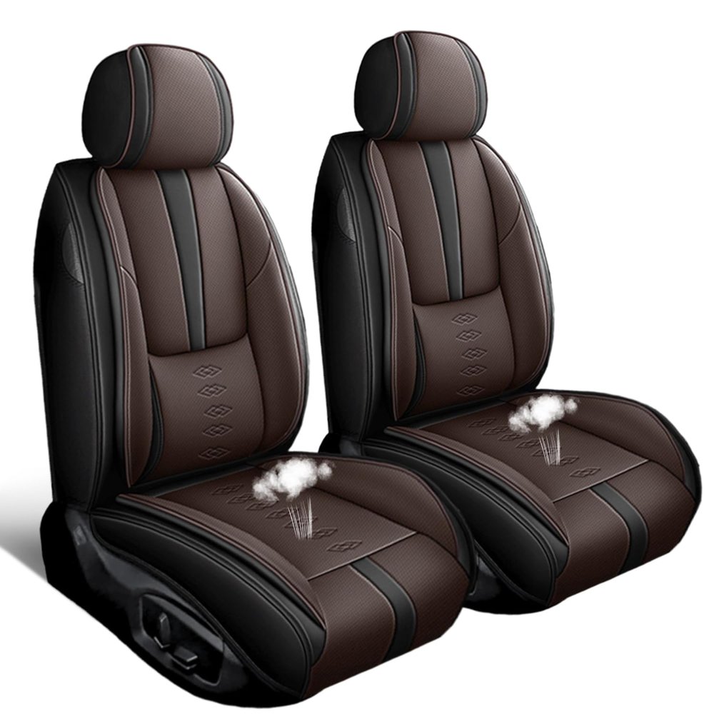 SOUIPA Car Seat Covers 2 Seats Fit for Chevrolet Silverado EV 2024 2025,Waterproof Leather Seat Covers,Airbag Compatible,Car Seat Protectors Interior Sets(Front Set,Black&Brown)