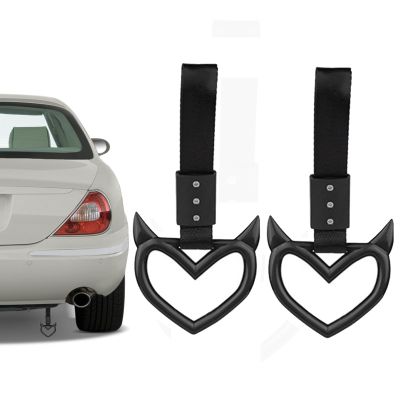 Apujent 2 Pieces Heart Shaped Car Handle Straps Drift Charm Rear Bumper, Rear Bumper Warning Ring Decor Subway Bus, Heart Handle Keychains Car Accessory for Auto Interior Exterior Decoration