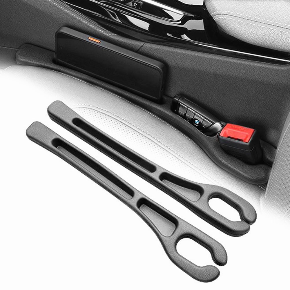 EXUIKO 2 Pack No Drop Car Seat Gap Filler Guard, Stopper/Catcher to Fill the Gap between Seat and Console Black Car Crevice Inbetween Blocker Plug Space Pad X01