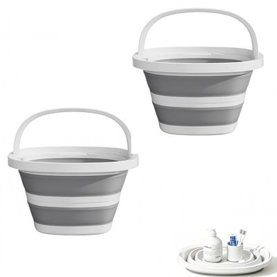 Pavnso 2 Pcs 5L Collapsible Bucket with Handle, Foldable Square Cleaning Bucket, Portable Space Saving Pail for Household, Outdoor, Camping, Beach and Car Washing