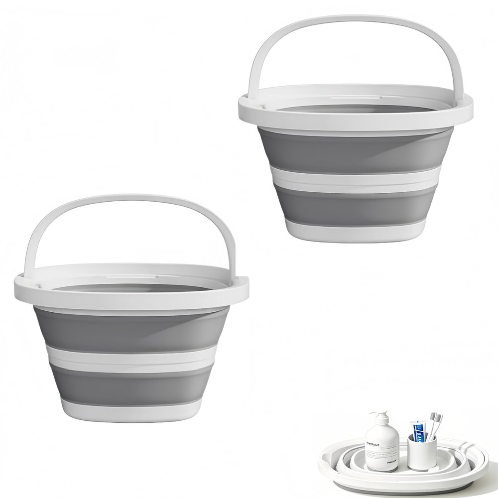 Pavnso 2 Pcs 5L Collapsible Bucket with Handle, Foldable Square Cleaning Bucket, Portable Space Saving Pail for Household, Outdoor, Camping, Beach and Car Washing