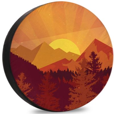 RUUEESTAR Mountain Sunset Trailer Spare Tire Cover Oxford Fabric SUV Camping Accessories with Waterproof, UV-Resistant & Dustproof Protection for RVs, SUV, Car - 17 Inch