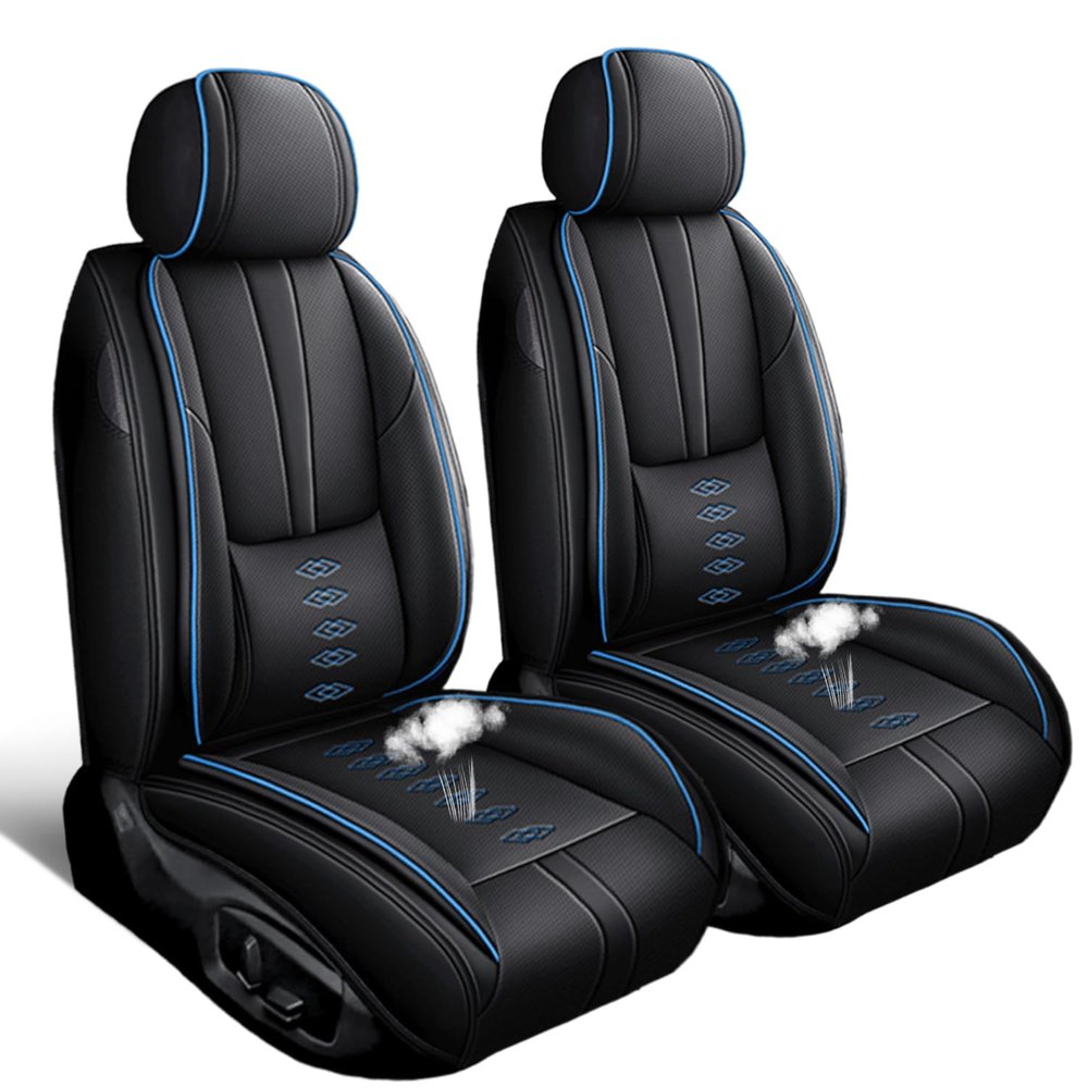 SOUIPA Car Seat Covers 2 Seats Fit for VW Jetta SportWagen 2009-2014,Waterproof Leather Seat Covers,Airbag Compatible,Car Seat Protectors Interior Sets(Front Set,Black&Blue)