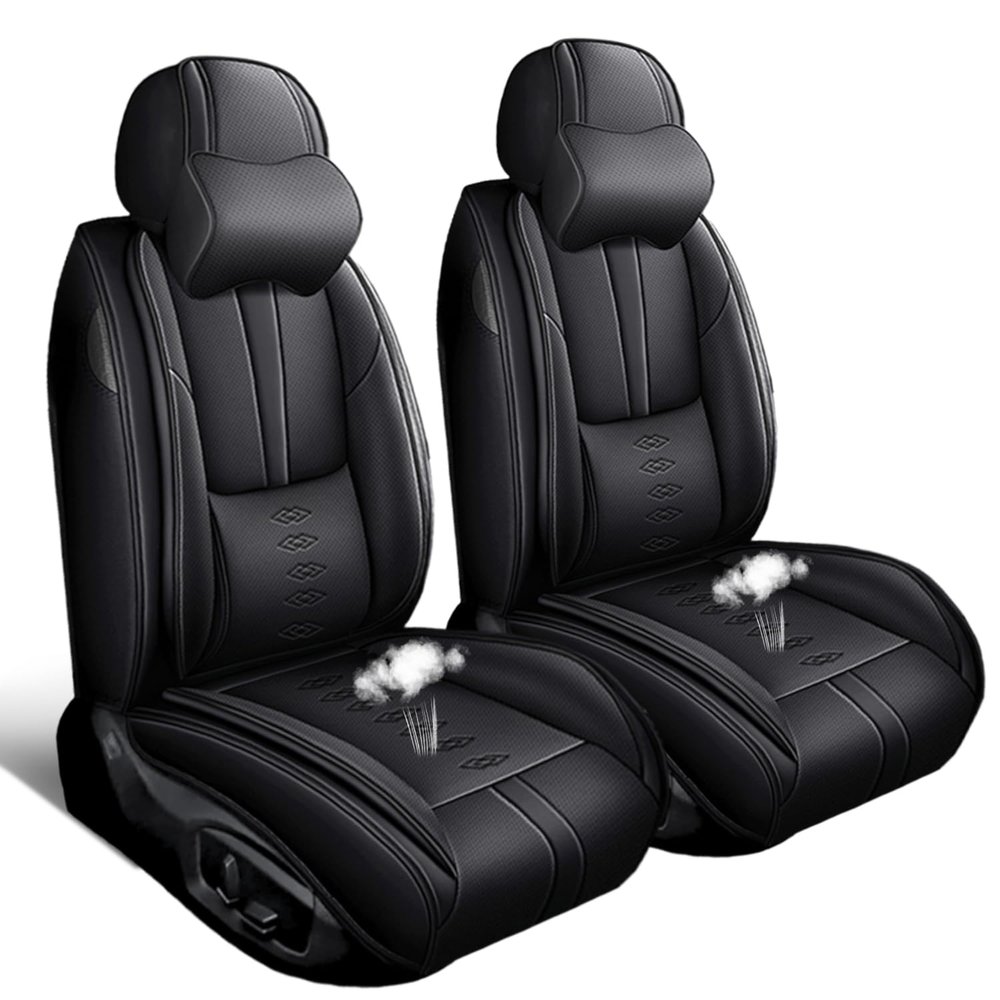 SOUIPA Car Seat Covers 2 Seats Fit for Chevy Traverse 2009-2024 2025,Waterproof Leather Seat Covers,Airbag Compatible,Car Seat Protectors Interior Sets(2PCS with Pillows,Black)