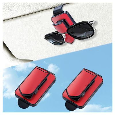 FOWIDALIXG Sunglasses Clip for Car Visor Accessories Eyeglass Holders Organizer Black Border + Red 2 Pack