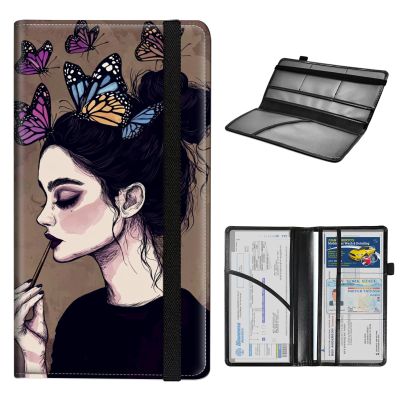 VACGBJPG Car Registration and Insurance Holder,Faux Leather Car license Organizer for Women Men,Secure Protective Organizer for Easy Access to Driver License,Cards,ID,Butterfly Dream Art