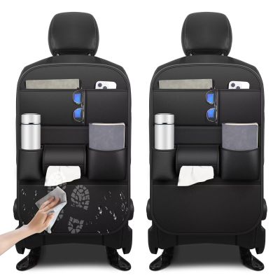 NUWQICD Back Seat Protector 2 Pack Fit for Toyota Grand Highlander Car Kick Mats with Cup & Tissue Storage Organizer Pockets Waterproof Dirt Proof Faux Leather Auto Accessories for Kids(1 Pair Black)